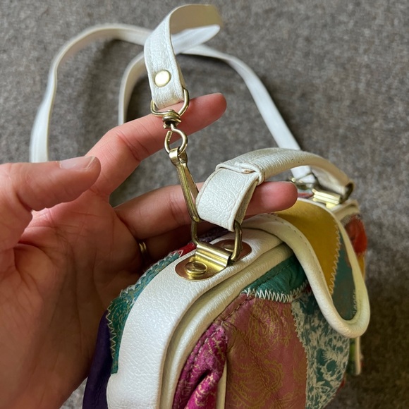 Vintage 90s Y2K Chateau Genuine Leather Patchwork Top Handle Crossbody Bag - Picture 10 of 15